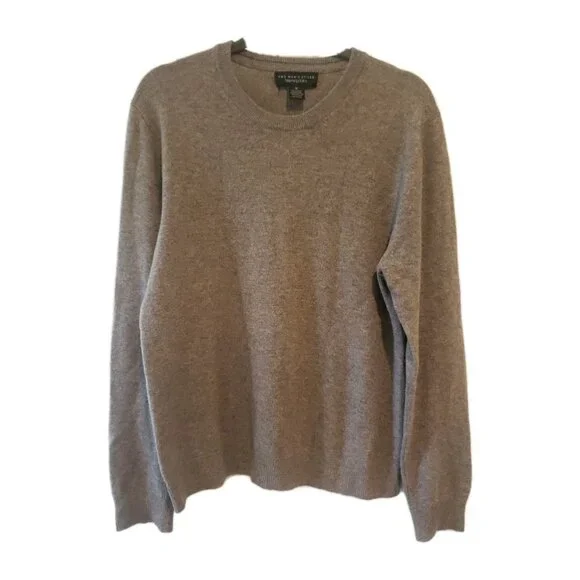 Bloomingdales Cashmere Sweater Pullover Mens Gray Suede Elbow Patches M Academia - Picture 1 of 7